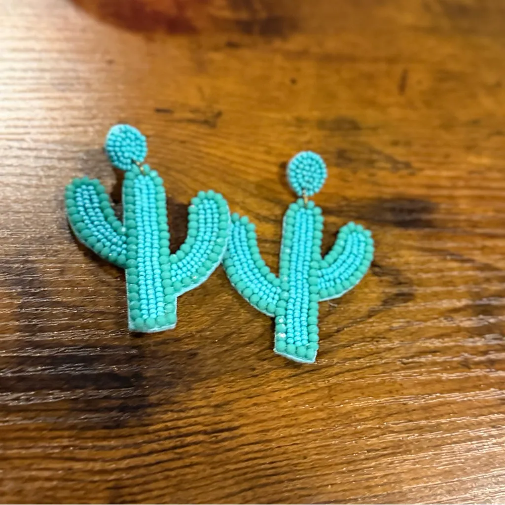 Source Unknown Aqua Cactus Earrings - Image 2