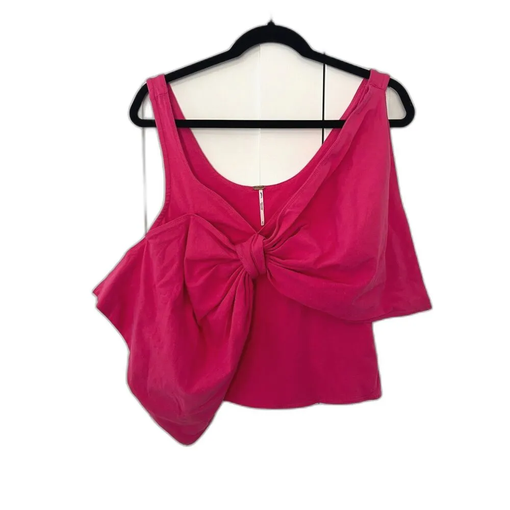 NWOT Free People Tied Up Bow Tank Phenom Pink Size XS 95% Cotton Cute!! - Image 2