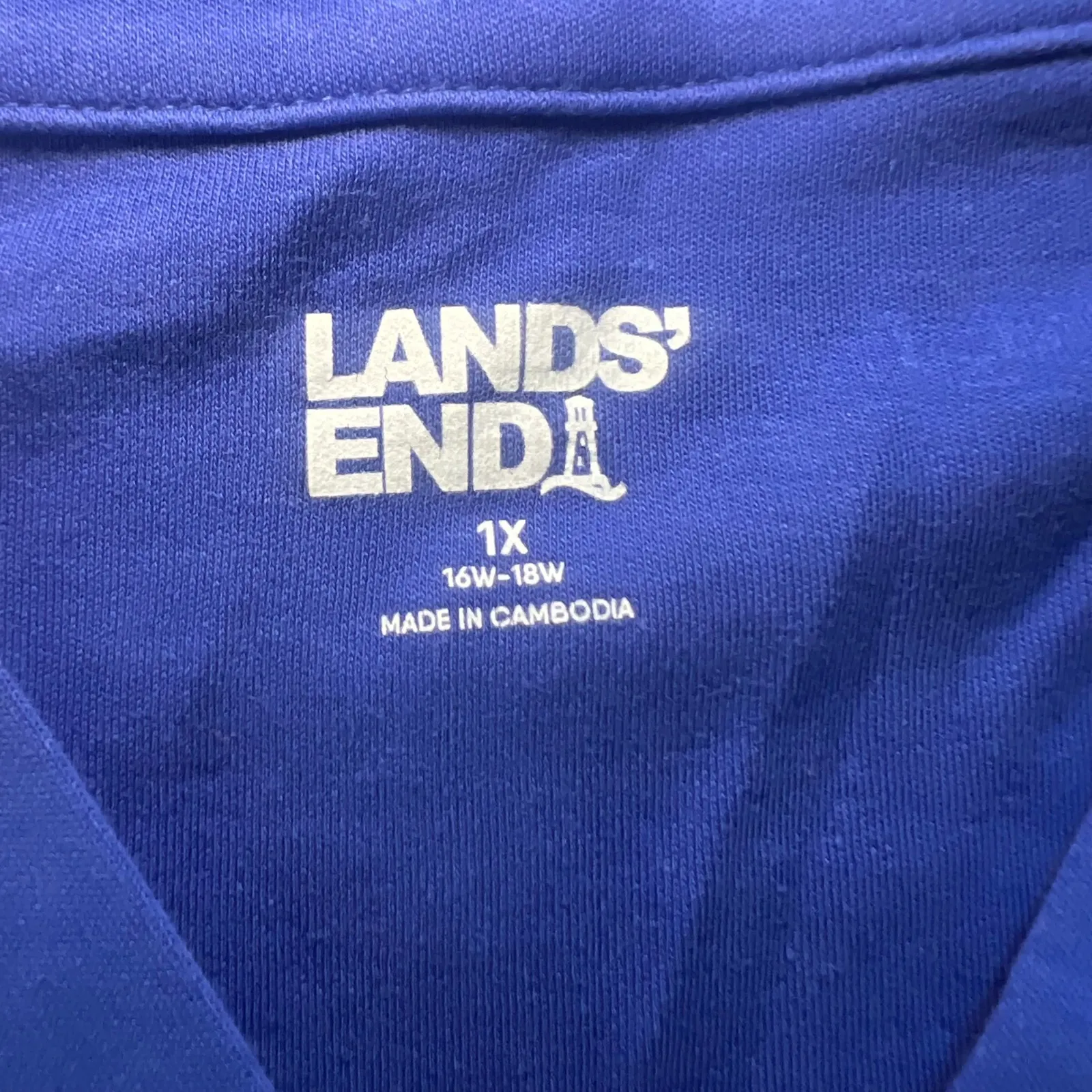 Lands' End Women's 1X Blue 3/4 Sleeve V-Neck T-Shirt Top Plus Size Casual Blouse - Image 3