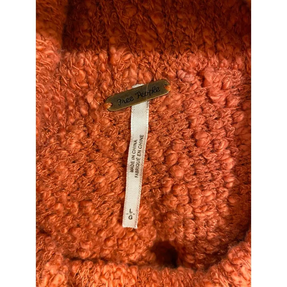 Free People Women's Sweater L Slouchy Cowl Neck Orange Textured Knit Pullover - Image 8