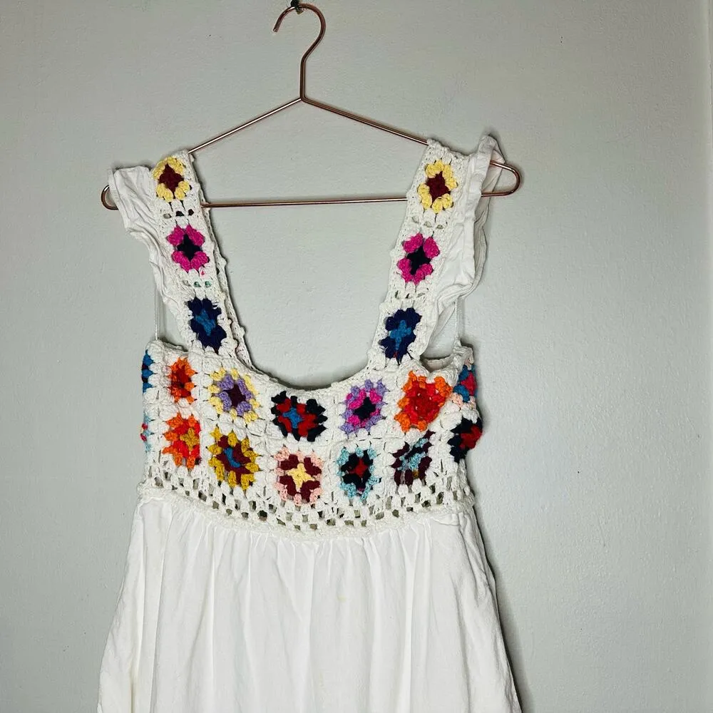 SLATE & WILLOW White Boho Crochet Top Ruffles Flowy Midi Dress Size Medium - Image 8