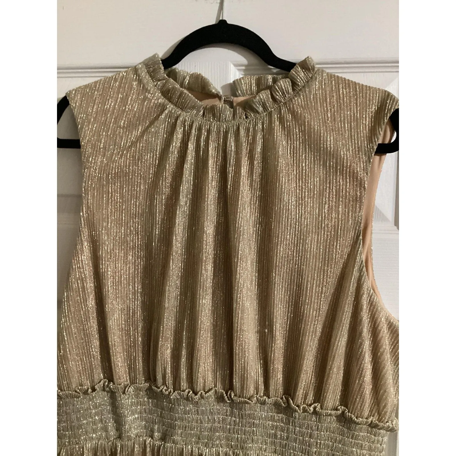 Draper James RSVP Dress Womens 2XL Gold Metallic Cocktail Ruffle Smocked Tiered - Image 3