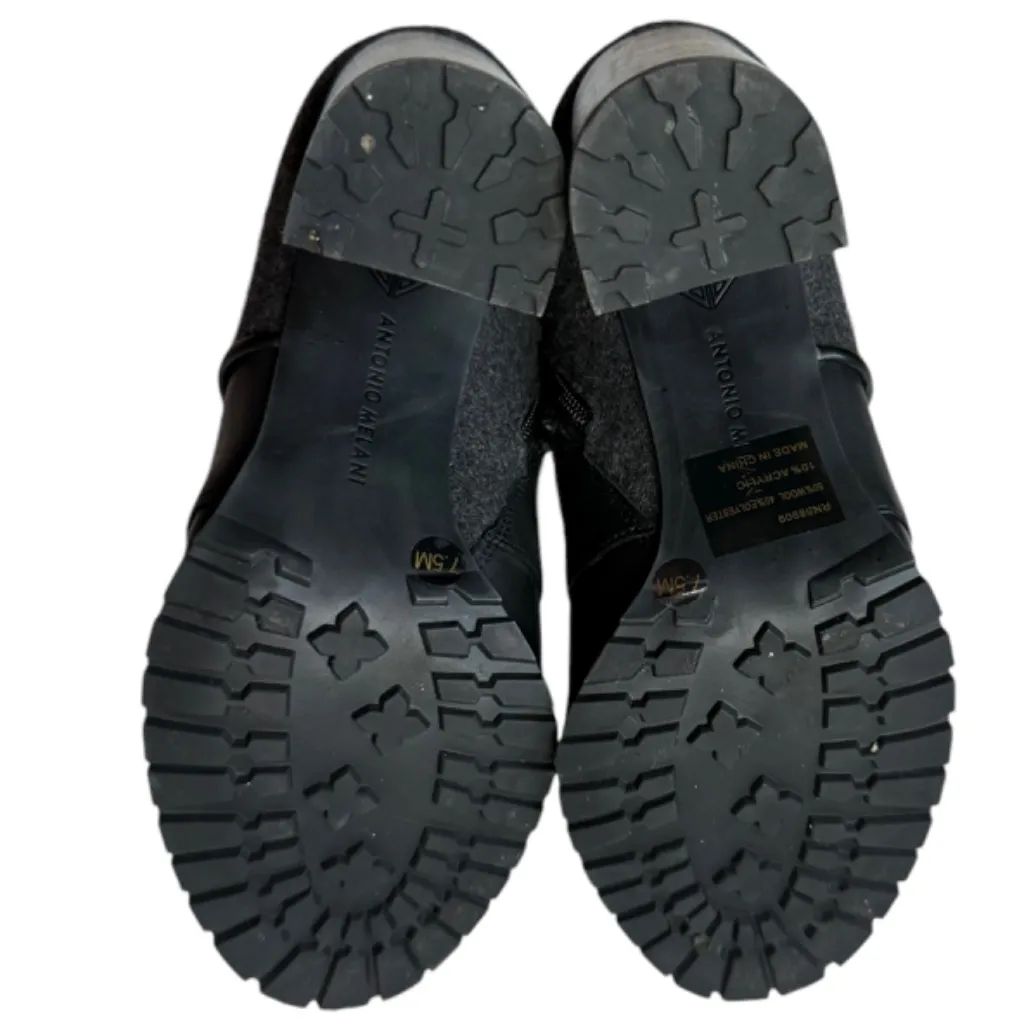 Antonio Melani Leather Flannel Treaded Lug Sole Lace Up‎ Zippered Boot Sz 7 1/2 - Image 7