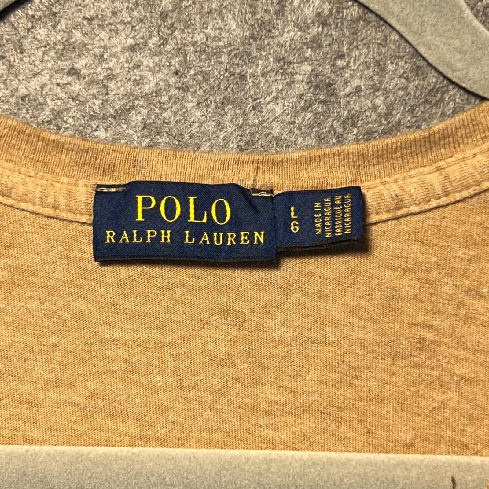 Polo Ralph Lauren V Neck T Shirt Womens Large Tan Short Sleeve Pony Logo Tee - Image 2