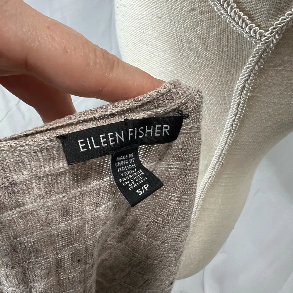 Eileen Fisher oatmeal waffle knit linen cardigan - Image 10