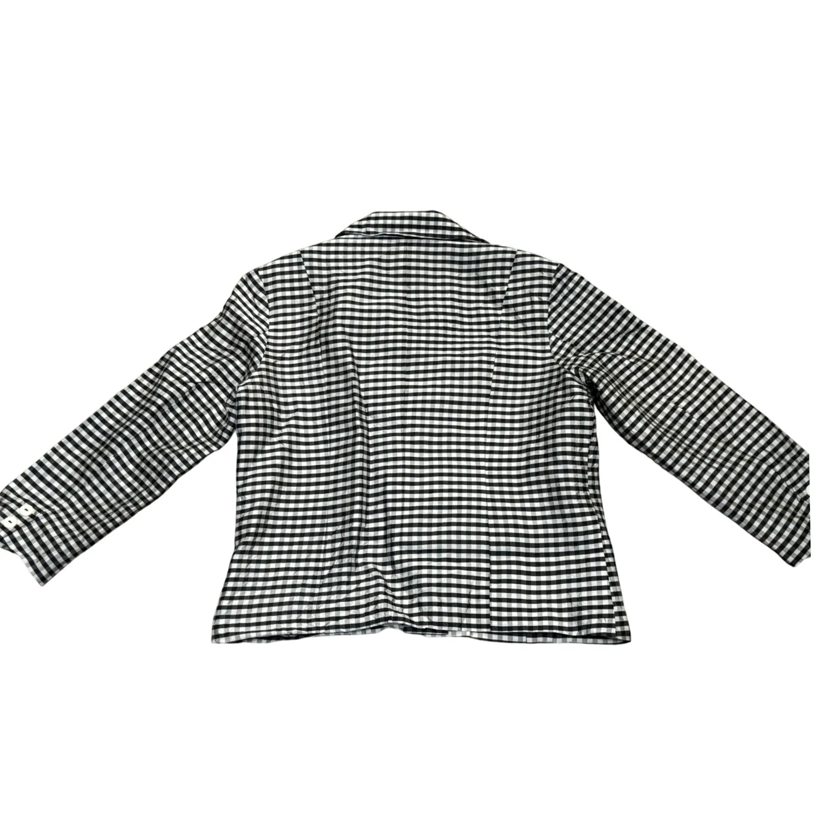 SILKLAND Black‎ White Gingham Check Button Front Blazer Jacket Pockets Size 4 Black - Image 2