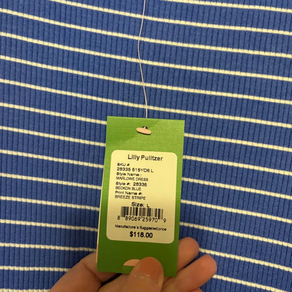 Lilly Pulitzer Marlowe Dress Large Beckon Blue Breeze Stripe NWT NEW Ribbed Lace - Image 2