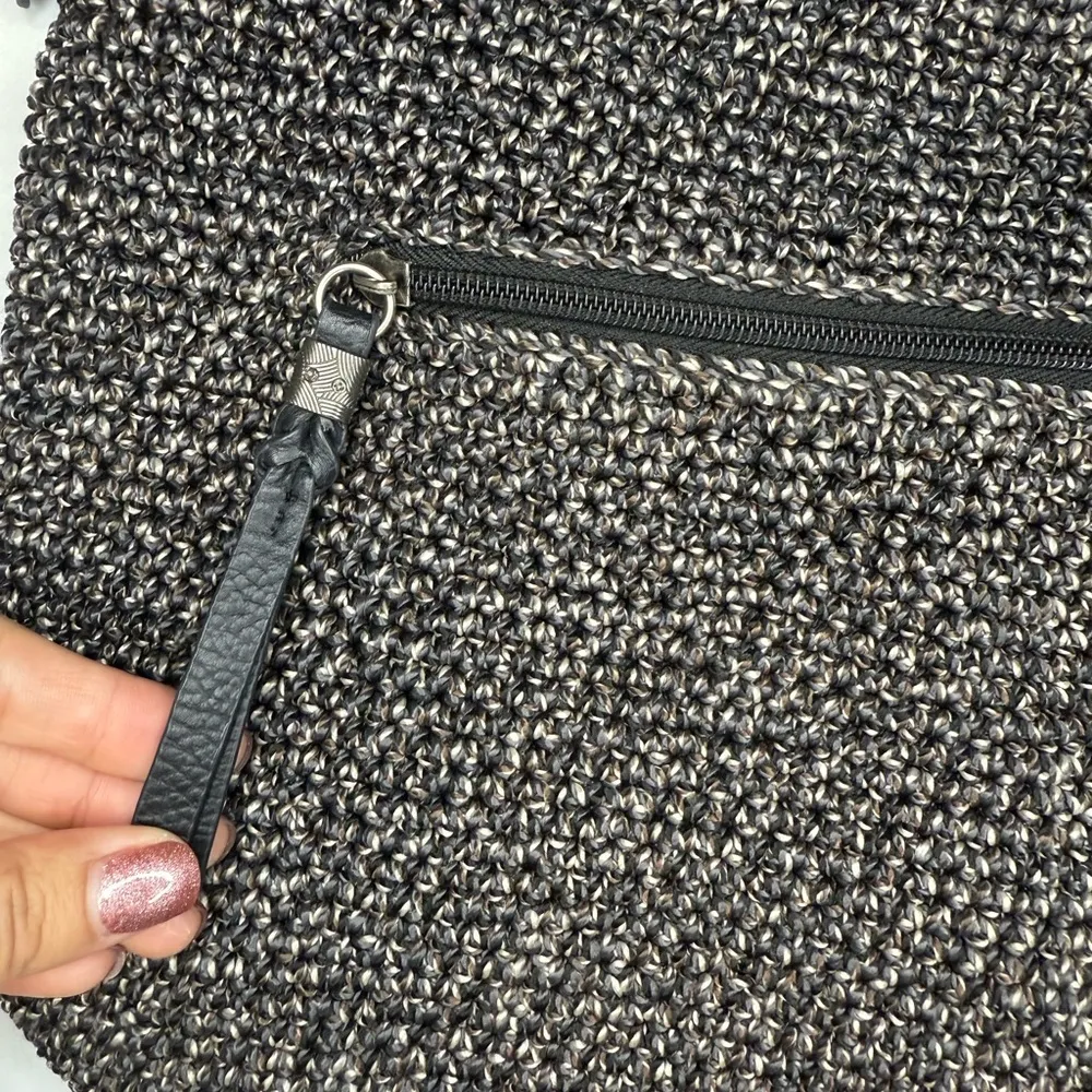 The Sak Sequoia Black Crochet Purse Handbag Leather Shoulder Strap boho - Image 3