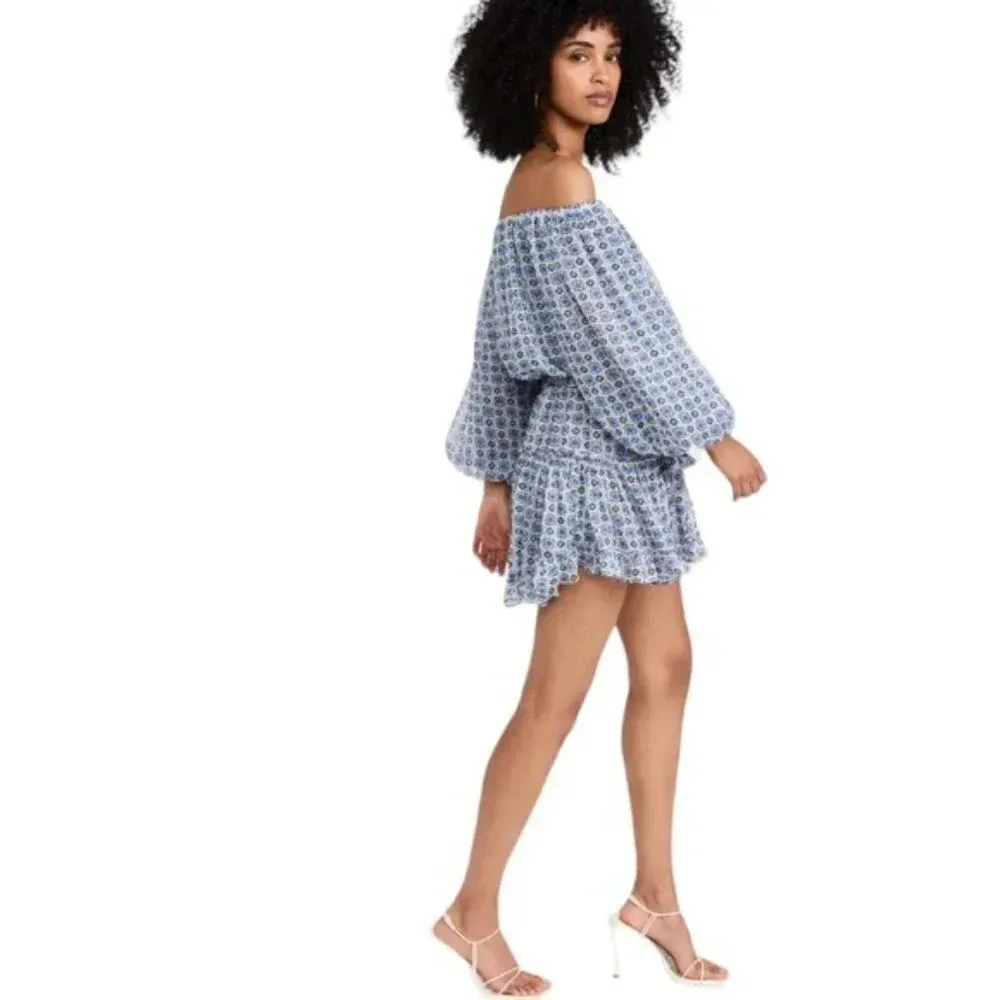 MISA Zonia Chiffon Mini Dress in Scorpio’s Tile Blue Size S NWT - Image 4