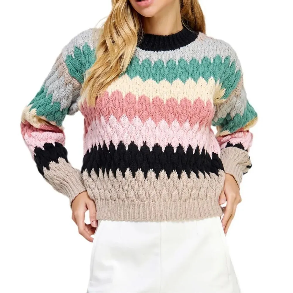 Strut & Bolt Womens Honeycomb Striped Pullover Sweater Gray Blue Size Small - Image 1