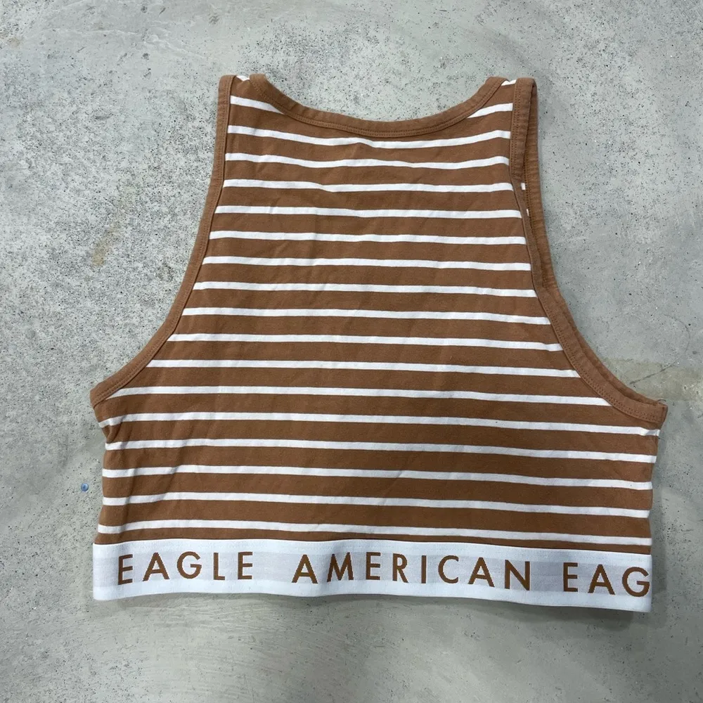 American Eagle Womens Orange White Striped Cropped Long Line Sports Bra Size XL - Image 3