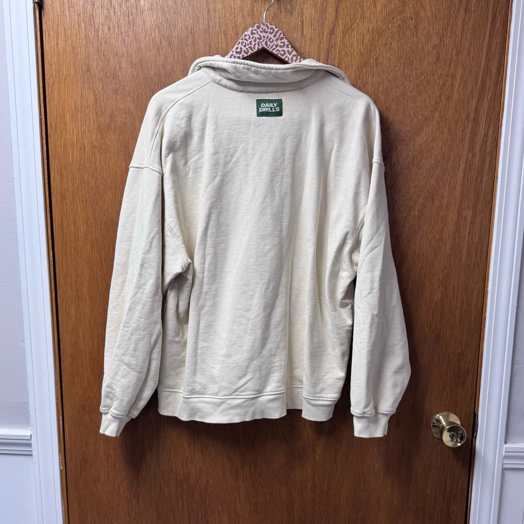 Daily Drills Oversized Collar Crew Polo Notch Sweatshirt Sand Beige XS/S - Image 11