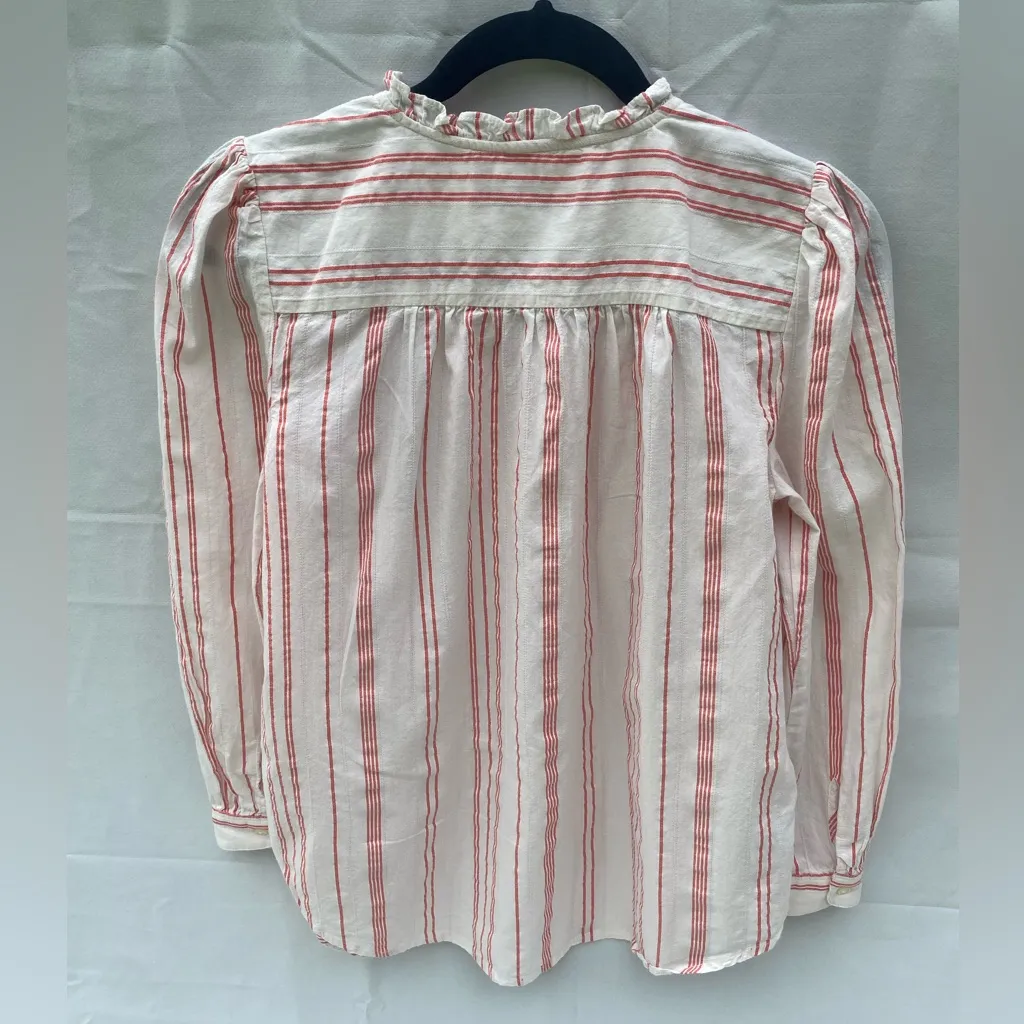 EUC Loft 100% Cotton Seersucker Stripe Blouse Red Off-White XS - Image 3