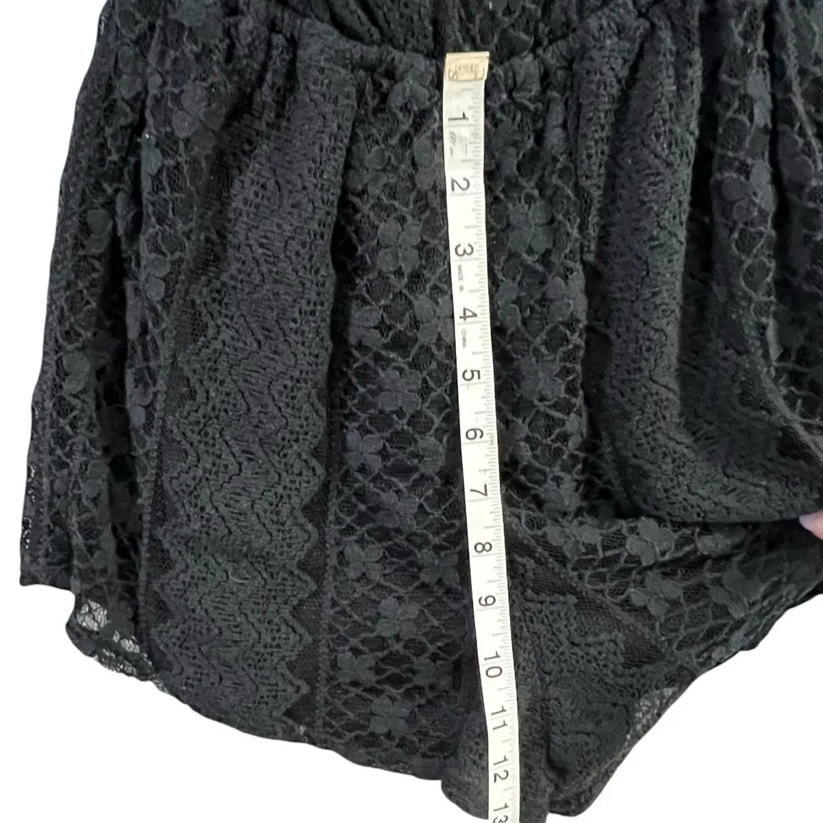 Abercrombie Fitch Y2K Romper Womens XS Black Floral Lace Pom Pom Cottage Boho - Image 6