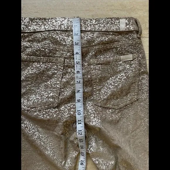 Seven 7 For All Man Kind Pants Size 28 Gold Marble‎ Shimmer Designer Pants - Image 6