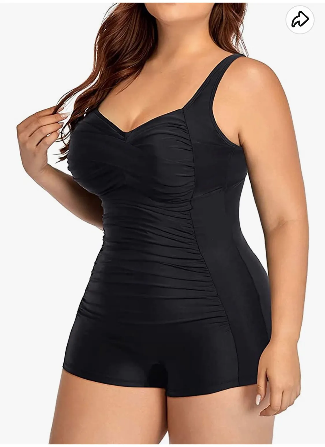Daci Plus Size  Swimsuits Boyshort Tummy Control Ruched Plus Size Bathing Suits Retro Twist Front  Boyleg  Swimwear - Image 3