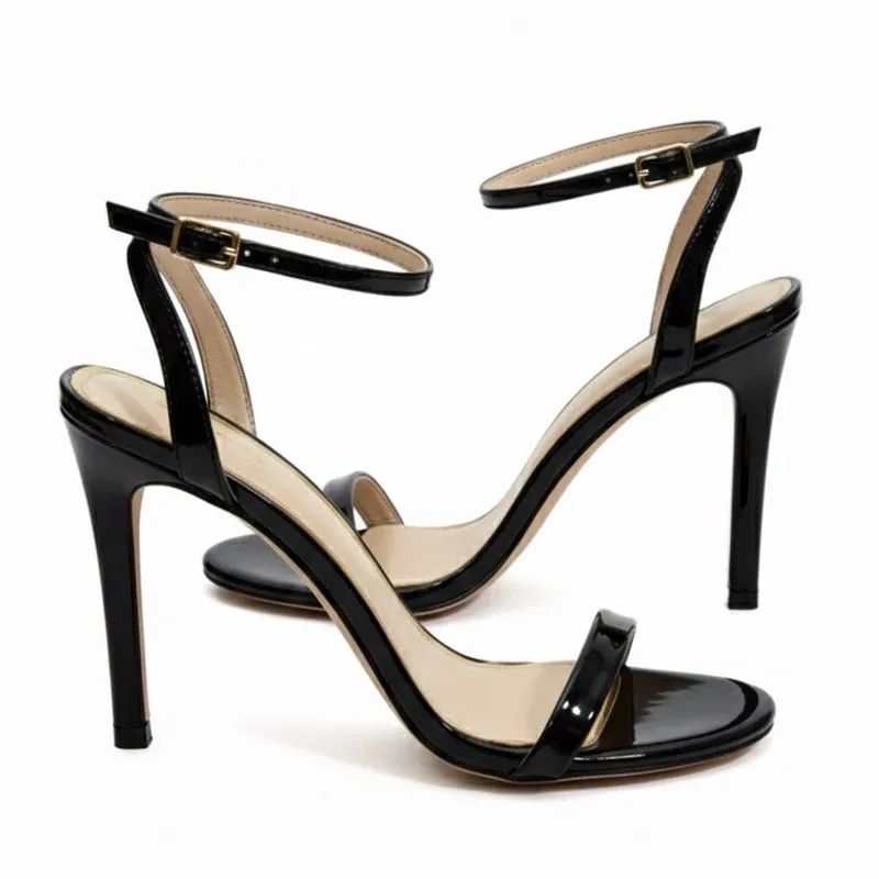 NIB Qupid Patent Ankle Strap Stiletto Heels Womens 8.5 Black Minimalist Elegant - Image 2