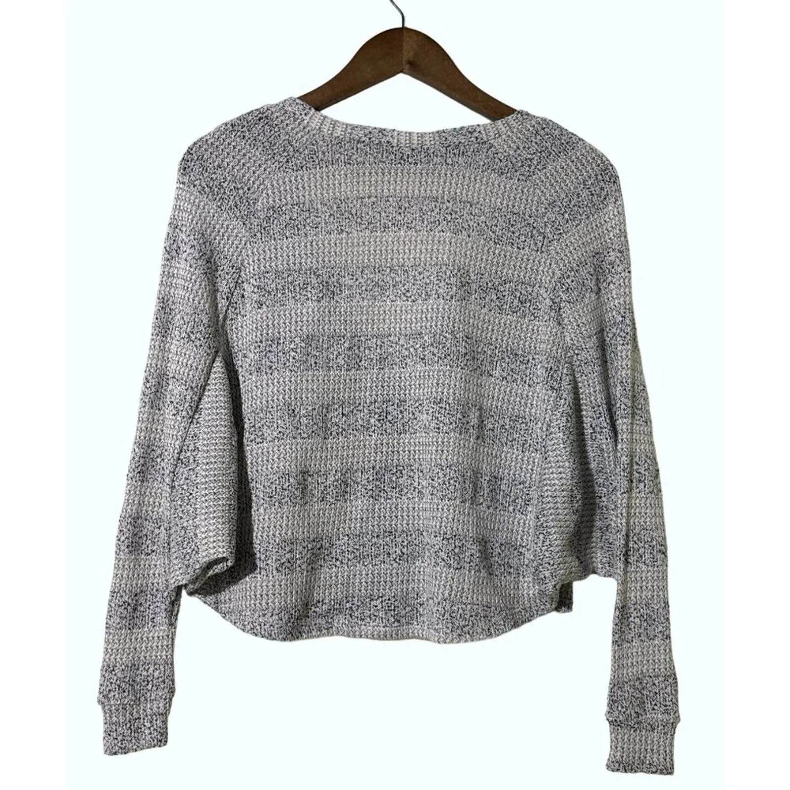 Sparkle & Fade V-Neck Striped Cardigan Zippered Sweater Grey and White XS - Image 2