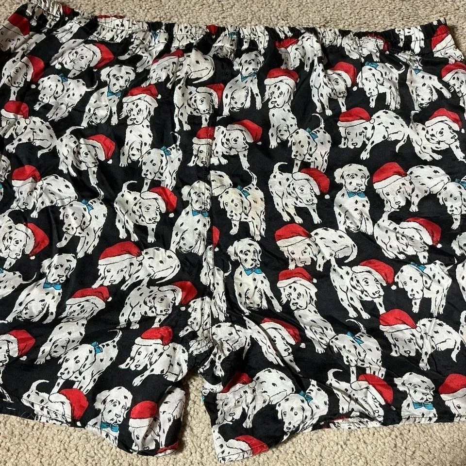 ADDICTION Mens Black Dalmatian Santa Hat Pajama Lounge Shorts 100% Silk - Image 8