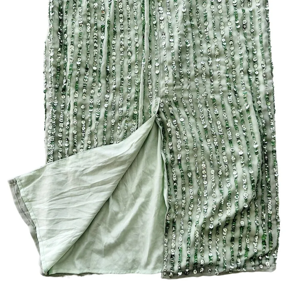 Mac Duggal Sage Green Full Bead Sequin Midi Dress Size 6 NEW #93606 Wedding Prom - Image 9