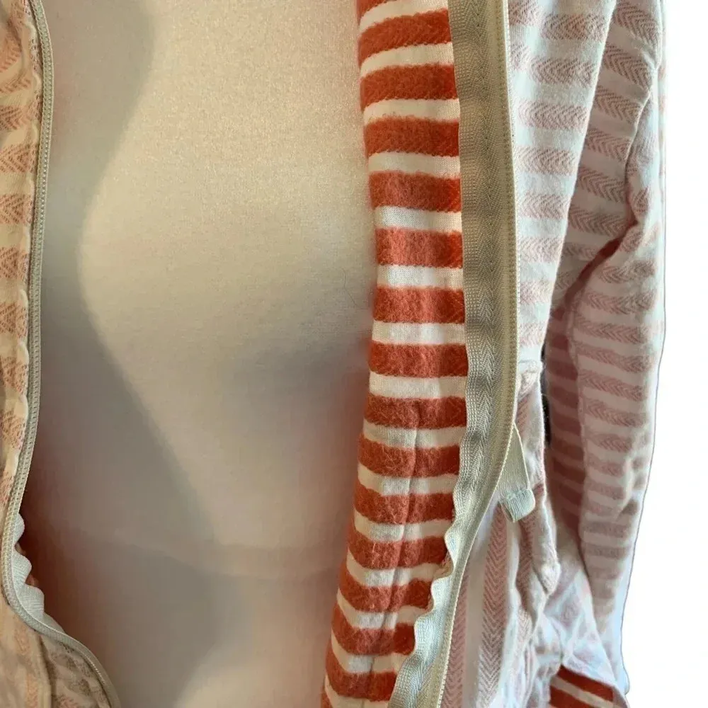COLUMBIA striped zip jacket high low hem, small, orange and cream - Image 4