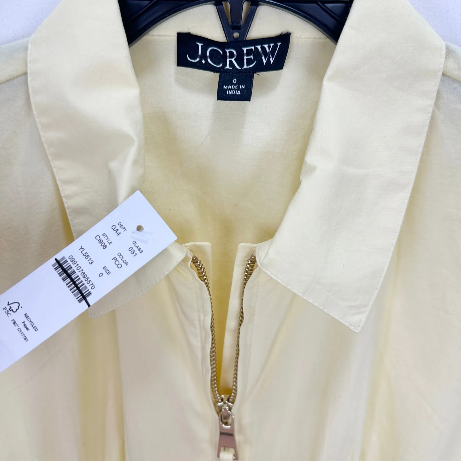 J.Crew Zip Up Shirtdress Midi Cotton Poplin Pale Corn Yellow Classic US 0 NWT - Image 7