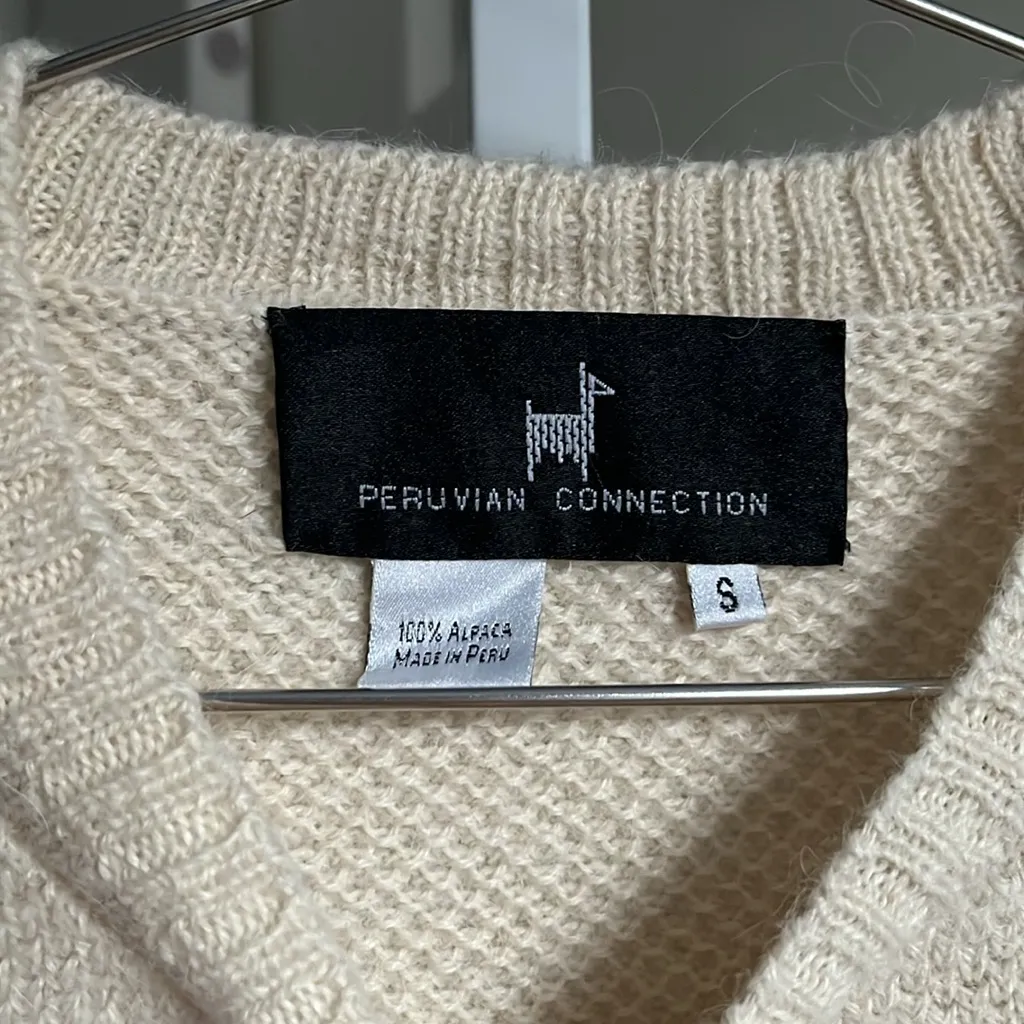 Peruvian Connection Cream, Crewneck Alpaca Net Sweater Size Small - Image 4