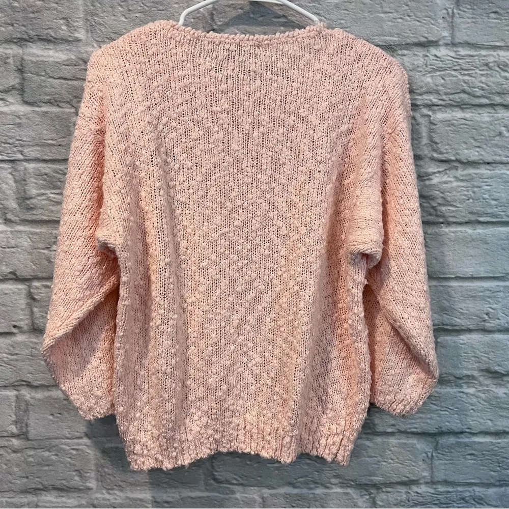 Vintage Women’s Large Yarn Works Pastel Pink Floral Detail Knit Light Weight Top - Image 10