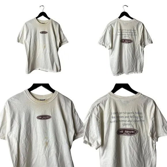 Distressed Vintage Y2K Die Trying Baja Max T Shirt White Large L Statement Solid - Image 2