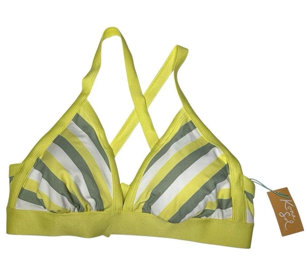 Kona Sol Women's Yellow White Green Stripe Plus Size 1X (16W-18W) Bikini Top NEW - Image 9