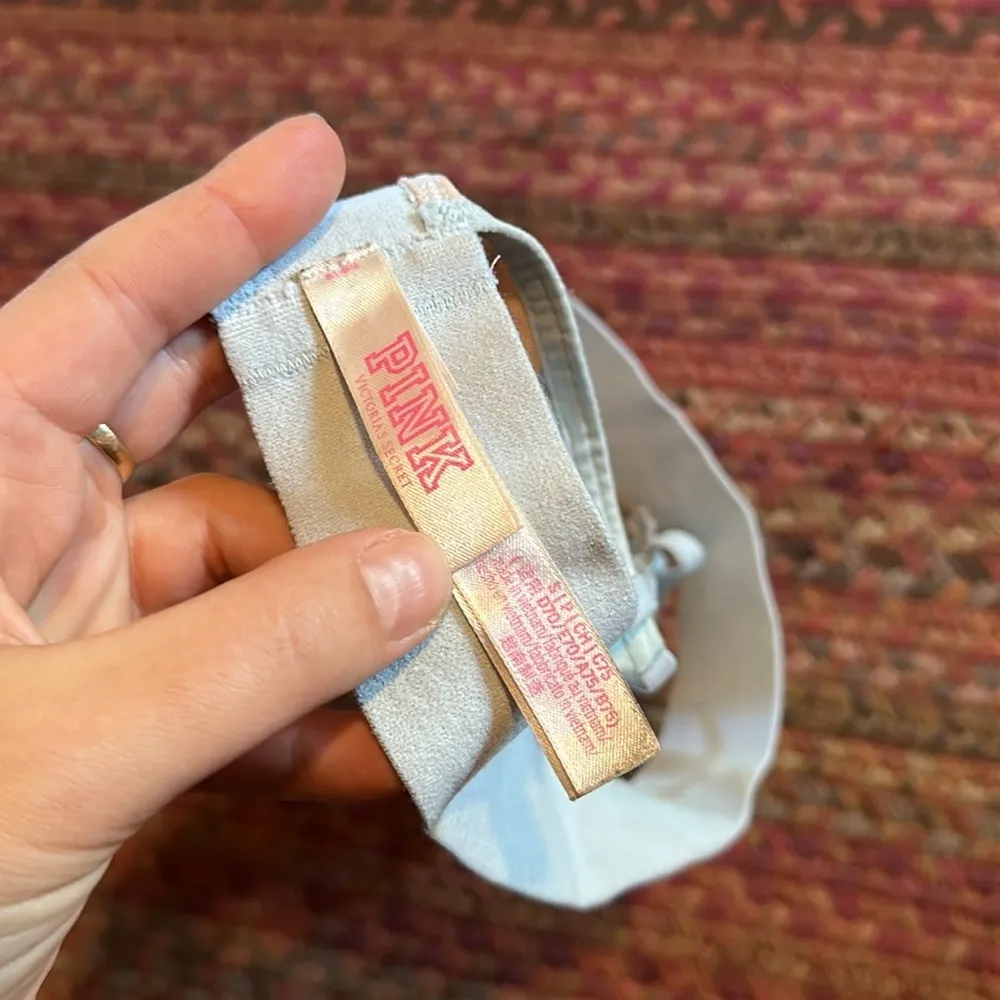 VICTORIAS SECRET LIGHT BLUE LACE DETAIL CRISSCROSS BRALETTE - Image 2