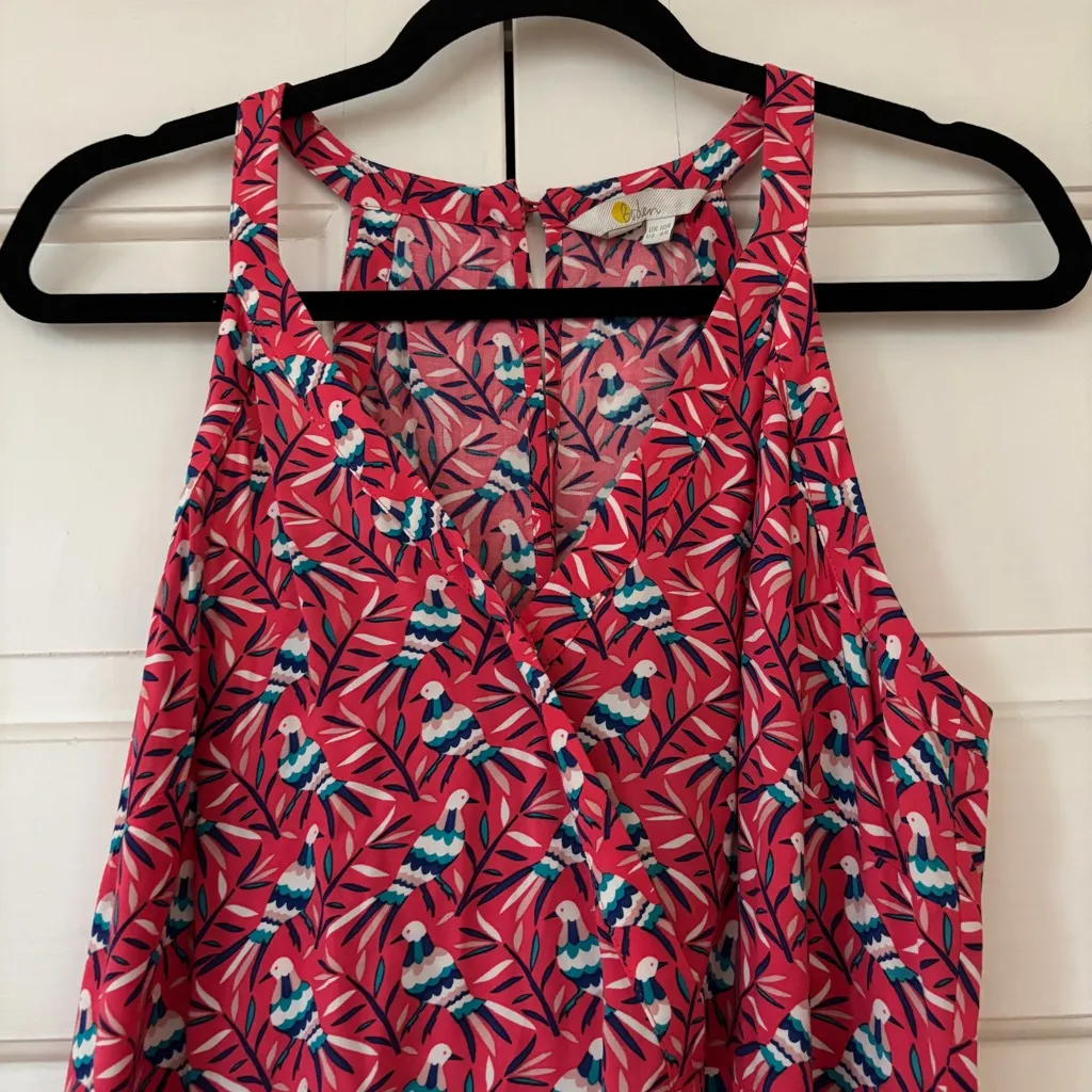 Boden Olwen Strawberry Split Bird Print Dress Size 6 Pink Midi Printed Summer - Image 6