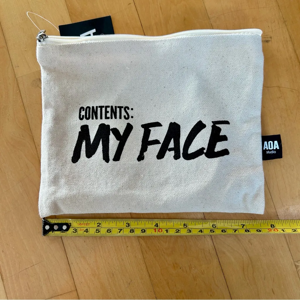 AOA Studio “Contents: My Face” Canvas Travel, Makeup Bag Pouch, Cream, Black - Image 6