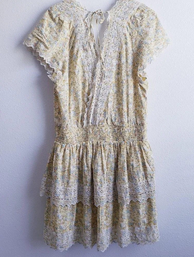 American Eagle Ruffle Tiered Floral Lace Bohemian Mini Dress - Image 8