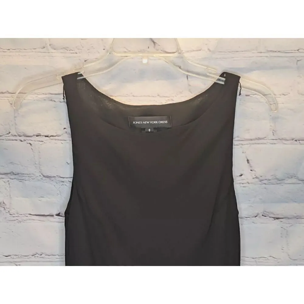 Jones New York Women's Black 100% Silk Beaded Layered Hem Dress Sz 8 - Image 2