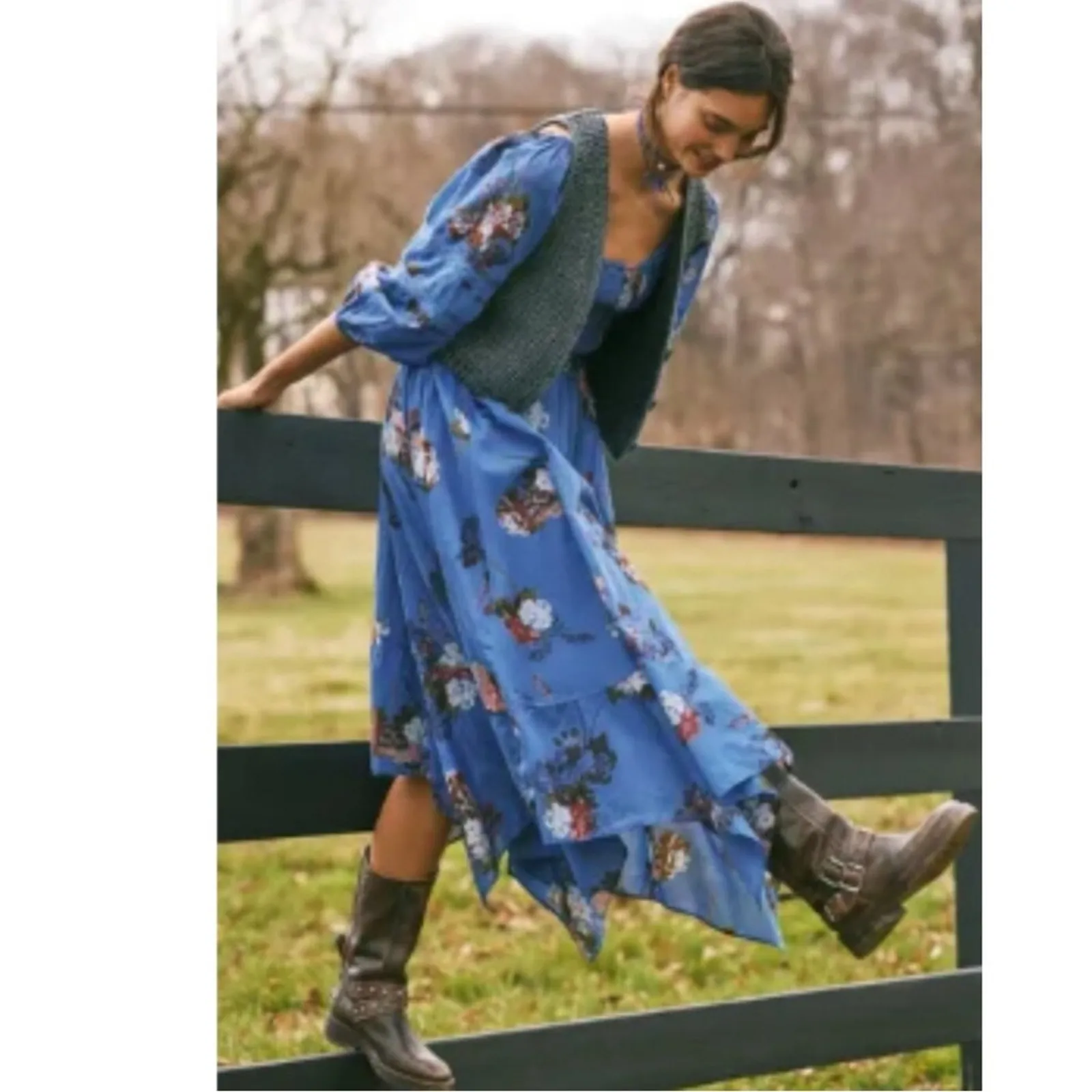 Free People Bohemian Witchy Fairy Morning Glory Maxi Dress Bluebell Large NWT - Image 4