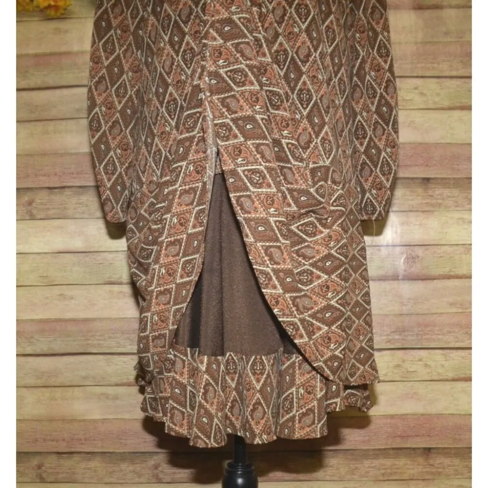 THML Anthropologie Brown Geometric Paisley Print Dress Tie Neck Size M Old Money - Image 7