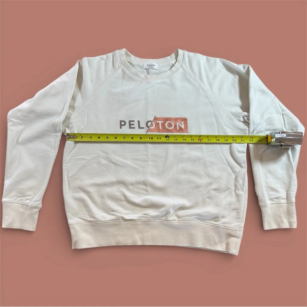 Peloton Women’s Cream Ivory Crewneck Sweatshirt Embroidered Orange Logo Large - Image 4