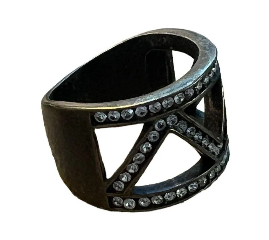 BaubleBar  Rhinestone Ring Brass color Chevron Zig Zag Size 6.5 - Image 3