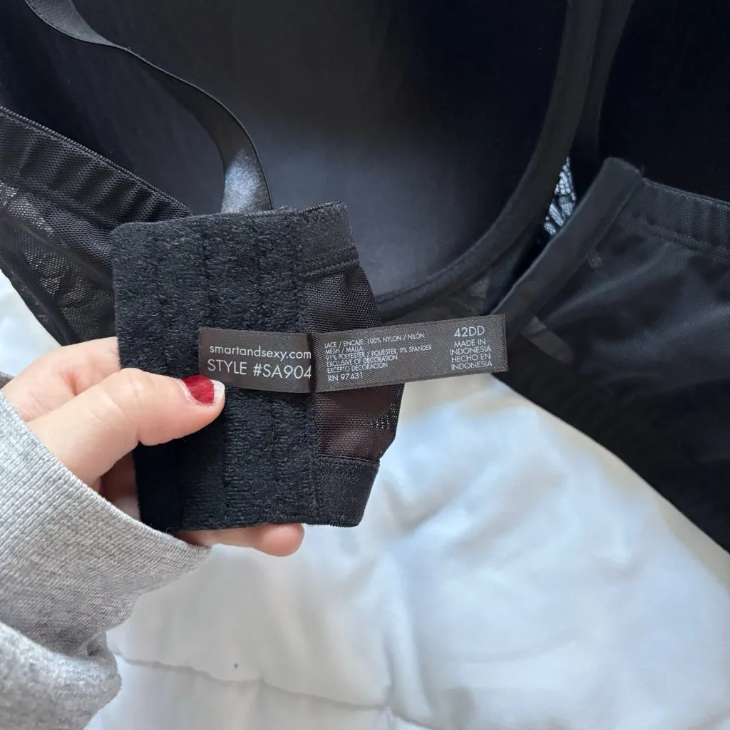 Smart And Sexy Womens Size 42DD Lace Push-Up Bra Black Vampire Coquette - Image 9