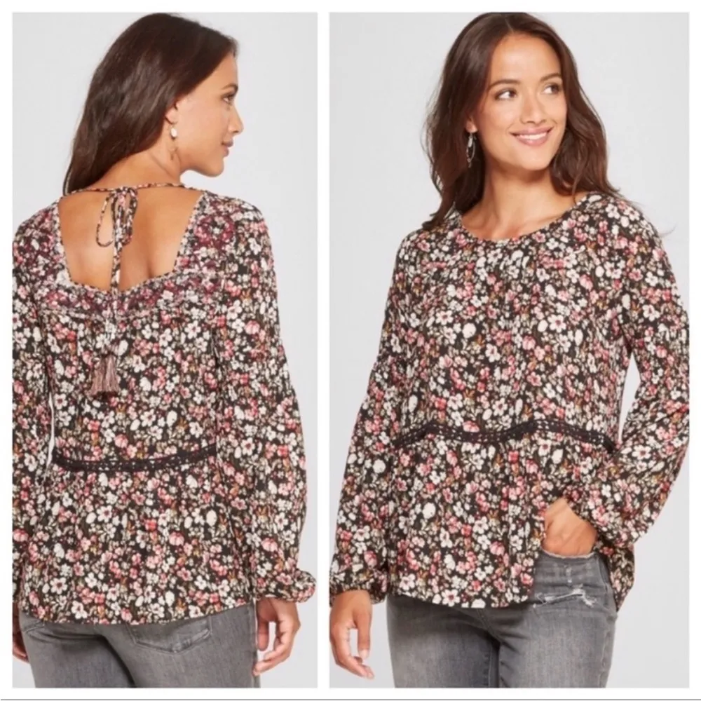 Knox Rose Floral Boho Top Sz M cute tie in the back High/low 23”/25” 18”p2p - Image 2