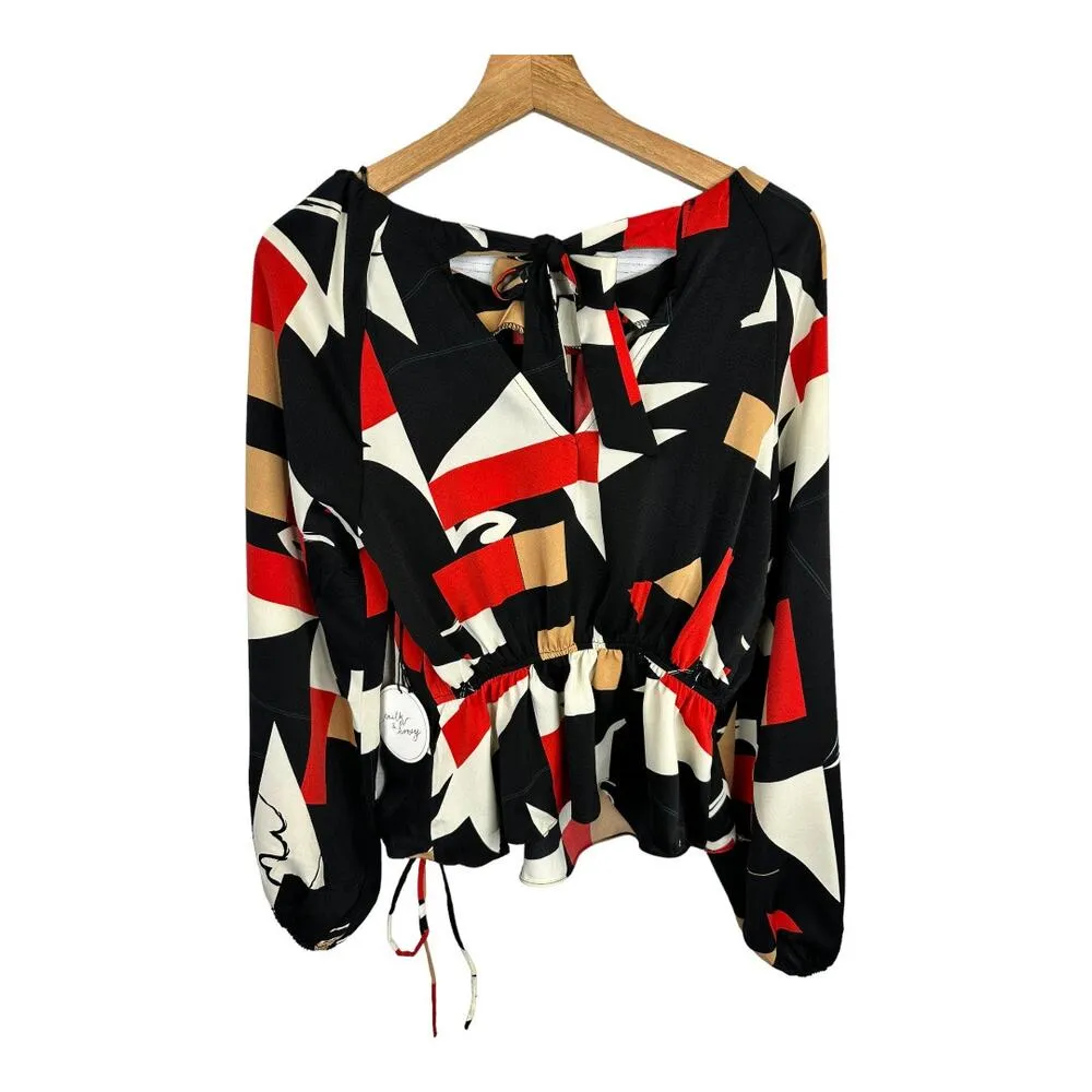 Milk and Honey Womens size Small Abstract Print Red Black Blouse 34164T NEW - Image 2