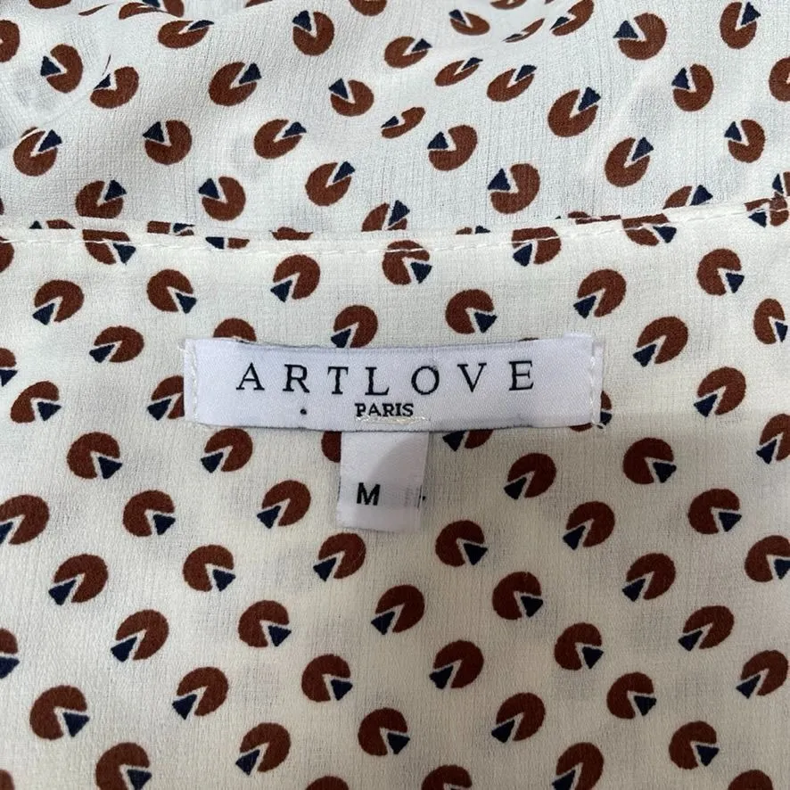 Art Love Paris Dress Medium White Brown Geometric Print Polyester Lightweight - Image 4