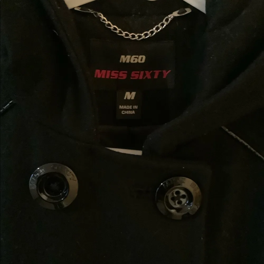 Miss sixty black wool academia jacket coat medium button down belted mid length - Image 3
