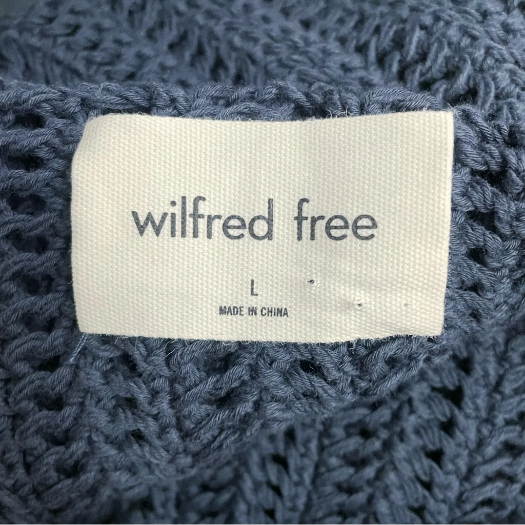Wilfred Free Cotton Open Knit Hoodie Sweater Navy Blue Sz Large Slouchy Pullover - Image 7