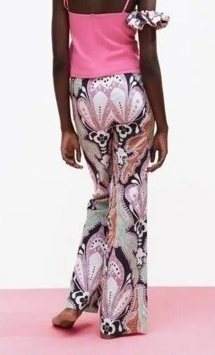 ZARA Linen Blend Floral Wide Leg Pants Size XS - Image 4