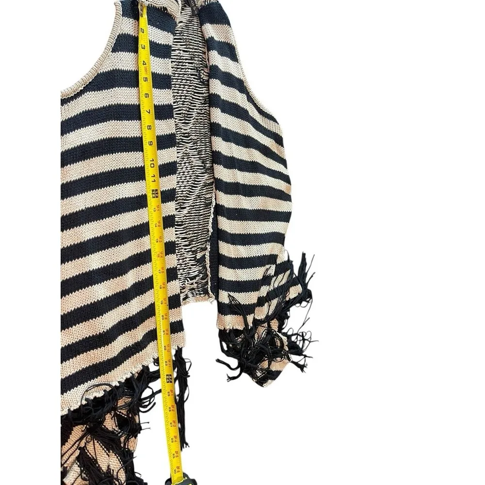 Full Tilt Black And Tan Striped Fringe Waterfall Knit Sweater Open Vest S - Image 9