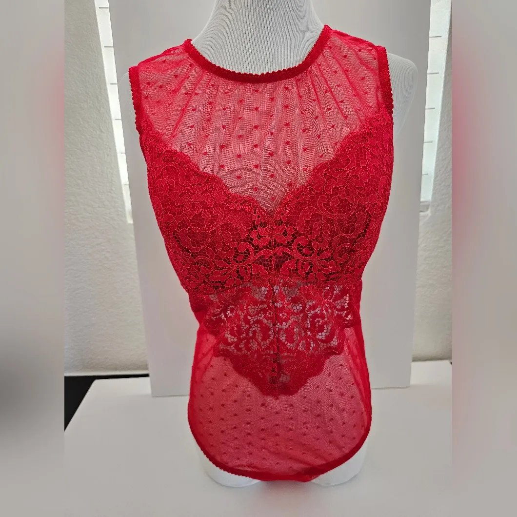 INC International Concepts Sz L Cupped Swiss Dot Thong Bodysuit Ski Patrol Red Size L - Image 4