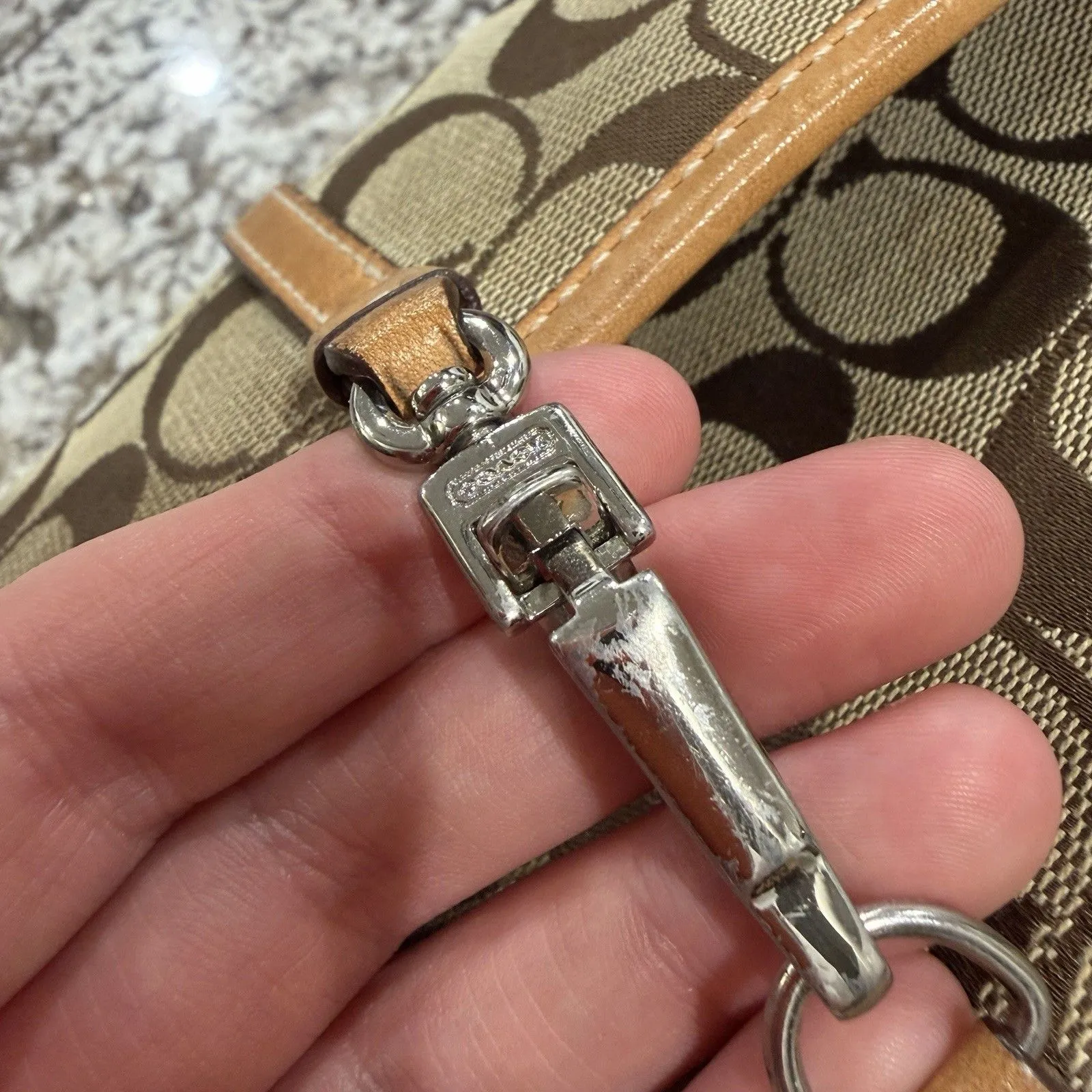 Coach Signature Jacquard x Leather Demi Pouch 6348 beige Vintage Bagette Y2K - Image 9