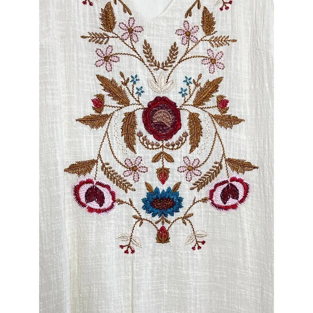 Embroidered floral cream Jodifl vneck  bohemian womens dress sleeveless  size L. - Image 3